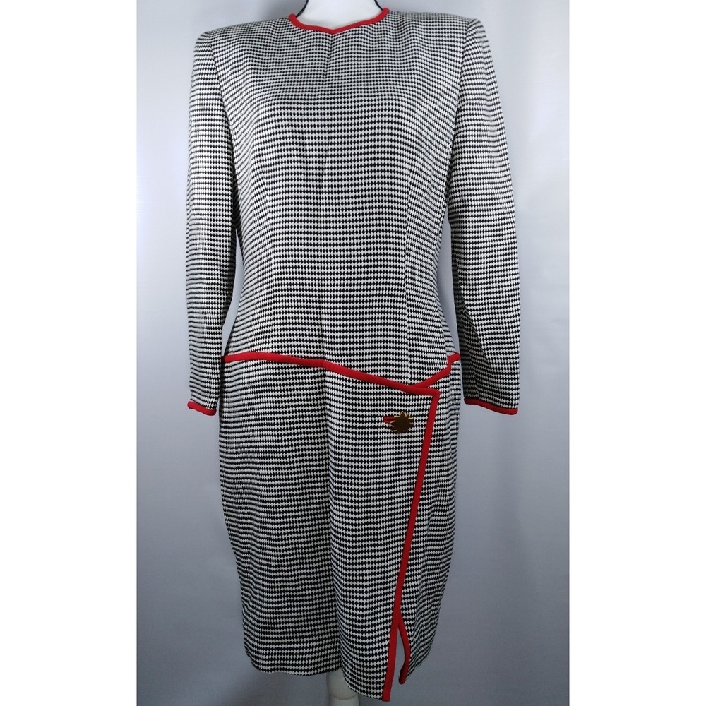 Dress Shift Long Sleeve Vintage Black Red White 80s Avant Garde Today Diamond